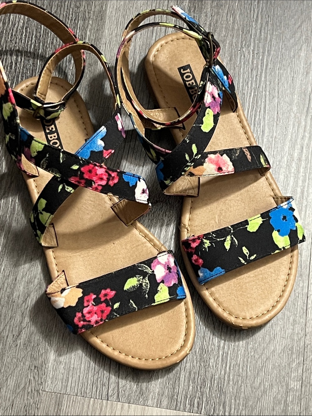 Joe Boxer Black Floral Multi-Strap Sandals